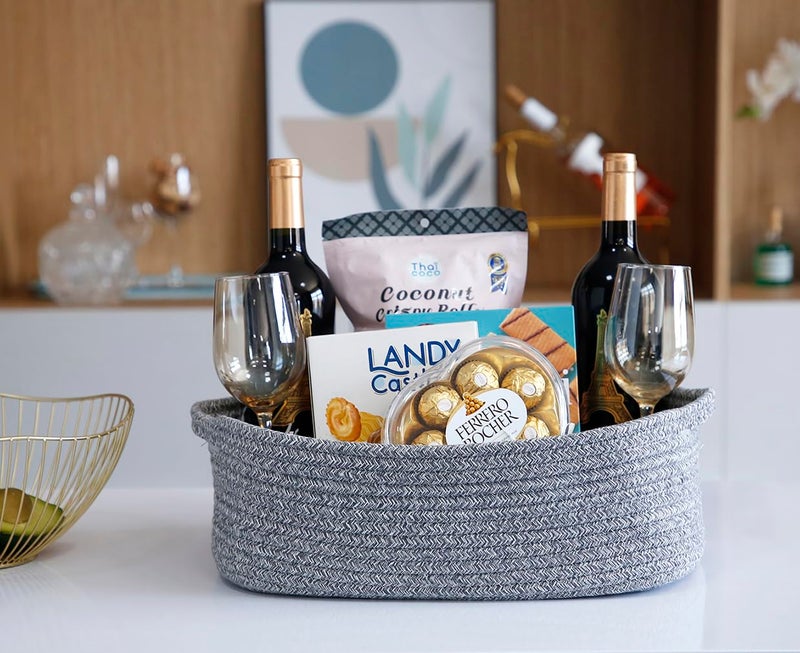 CIKI HOME Woven Cotton Rope Storage Basket, Cube Changing Table Organizer for Closet Towels, Baby Nursery Bin, Small Dog Cat Toy Box, Gift Baskets empty (14.5"x 11"x 5") by CIKI HOME - Image 4